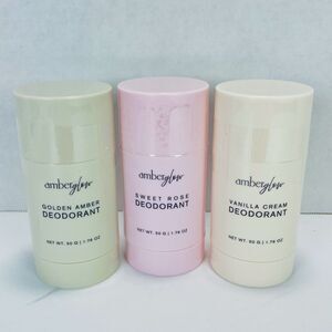 3 Pack Amber Glow Deodorant Sweet Rose Vanilla Cream Golden Amber 1.76 oz NEW